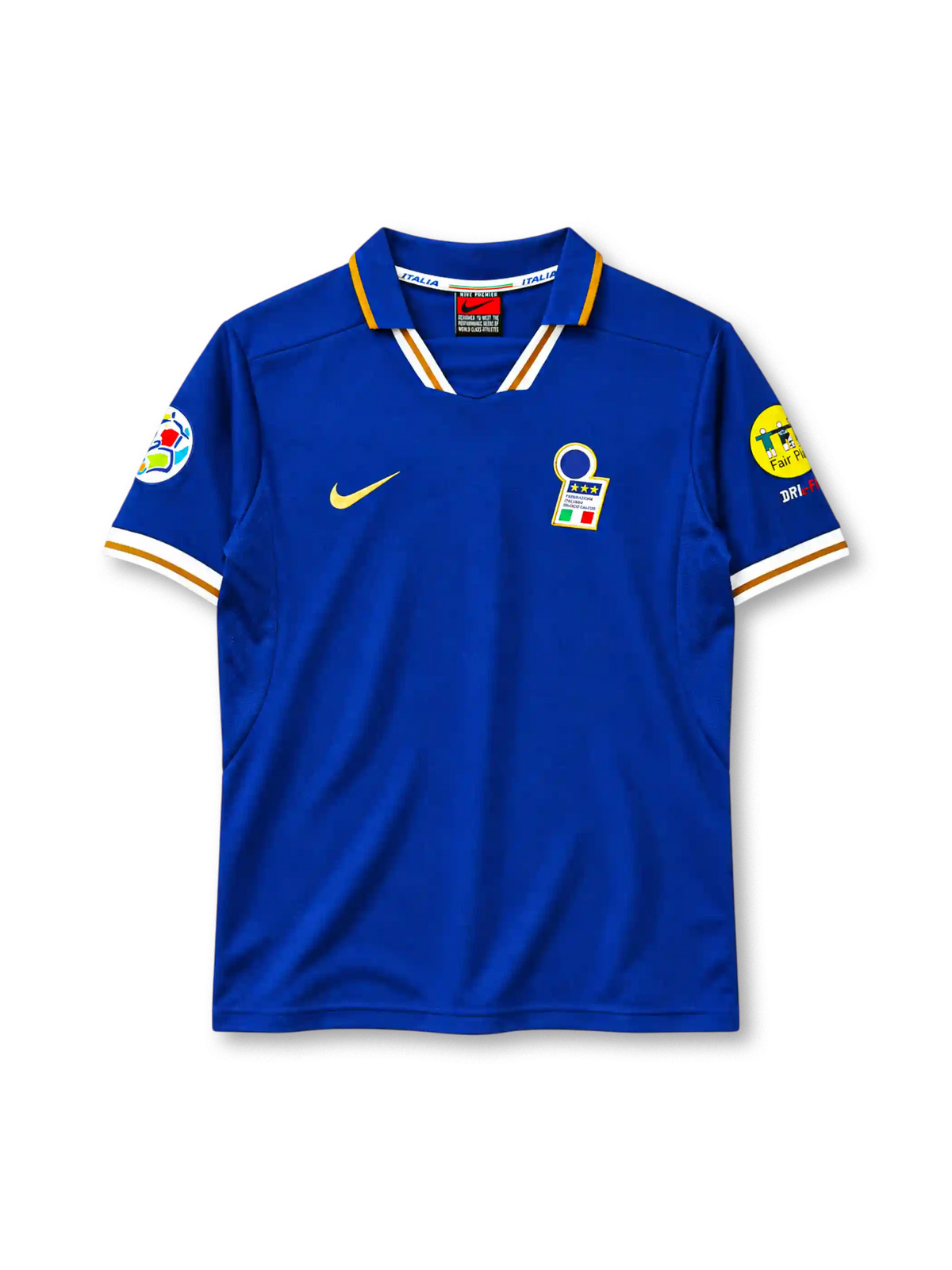 Italy 1996 home jersey in blue with gold trim and FIGC crest