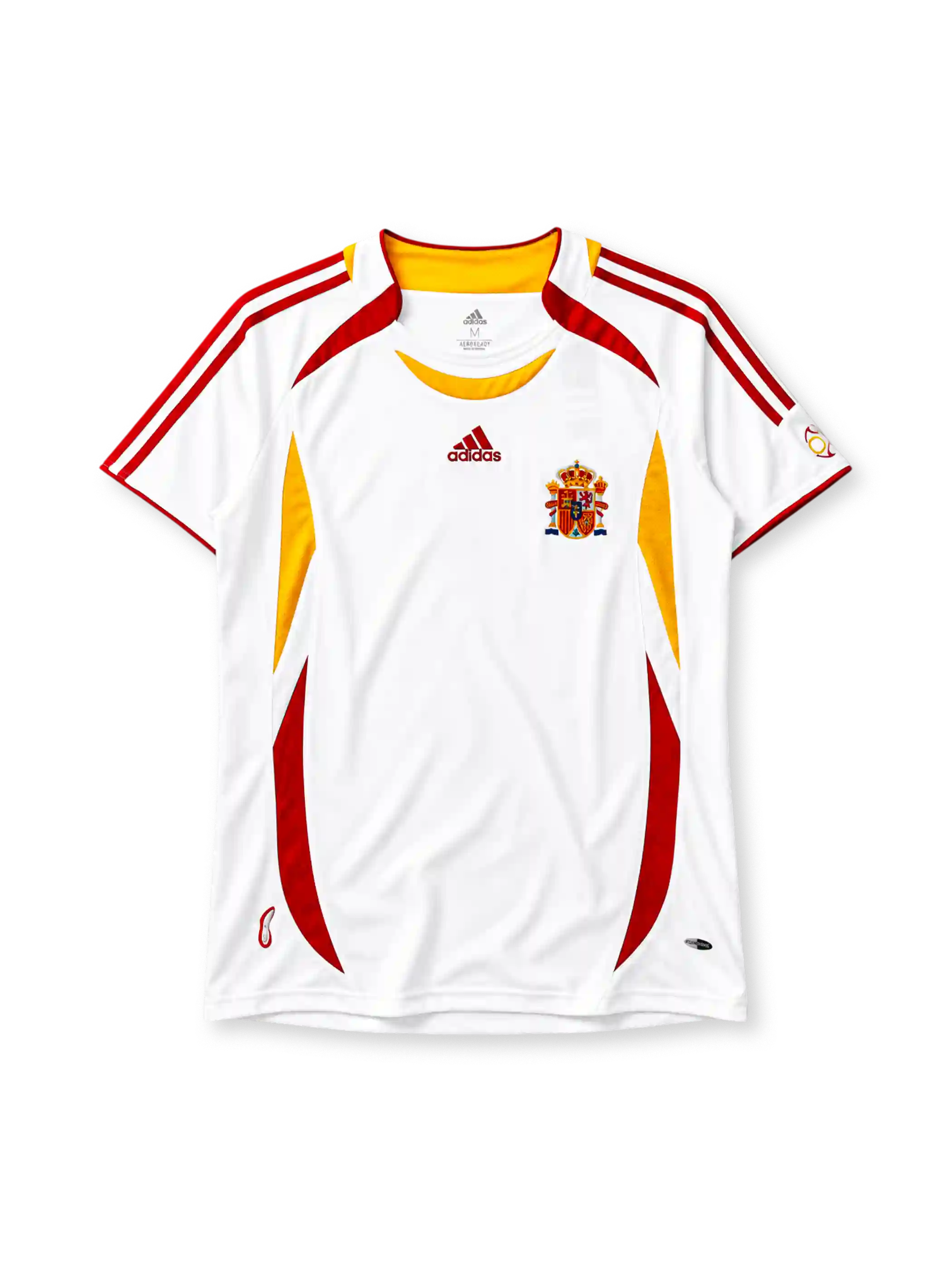 Spain 2006 away jersey in white with red and gold panels and Spanish federation crest