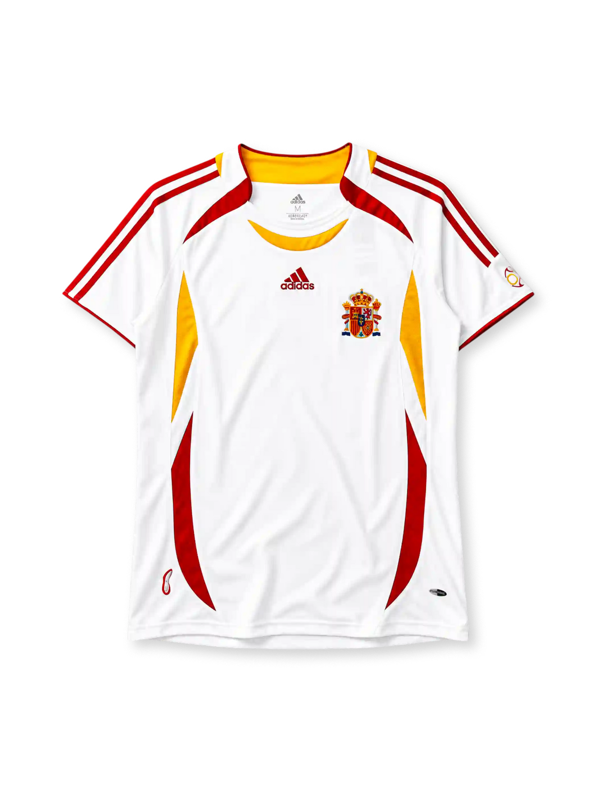 Spain 2006 away jersey in white with red and gold panels and Spanish federation crest