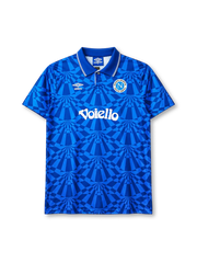 Napoli 1991-93 home jersey in blue with geometric pattern and Voiello sponsor