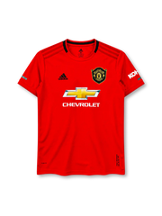 Manchester United 2019-20 home jersey in red with Chevrolet sponsor and black shoulder stripes