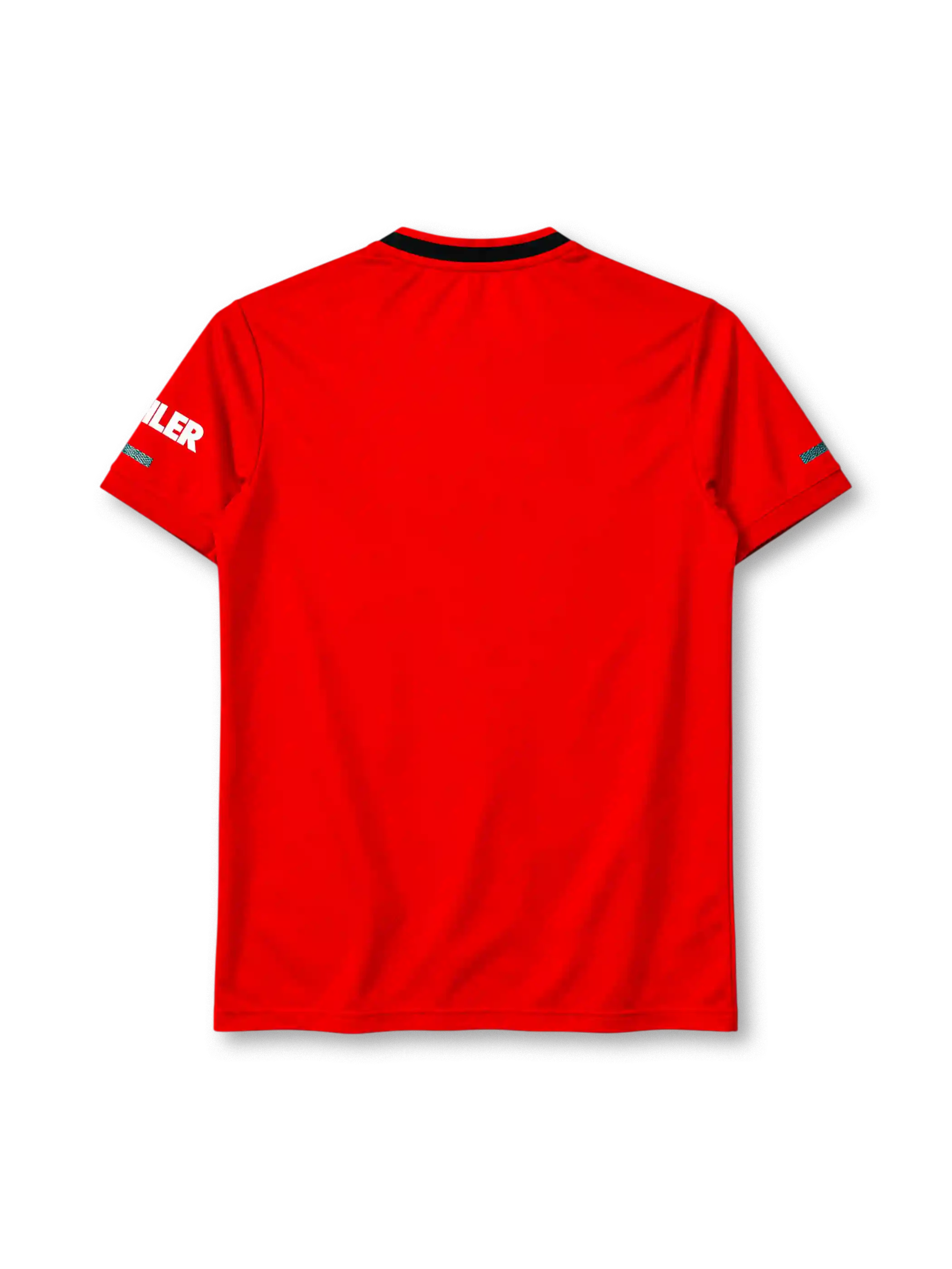 Manchester United 2019-20 home jersey in red with Chevrolet sponsor and black shoulder stripes