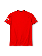 Manchester United 2019-20 home jersey in red with Chevrolet sponsor and black shoulder stripes
