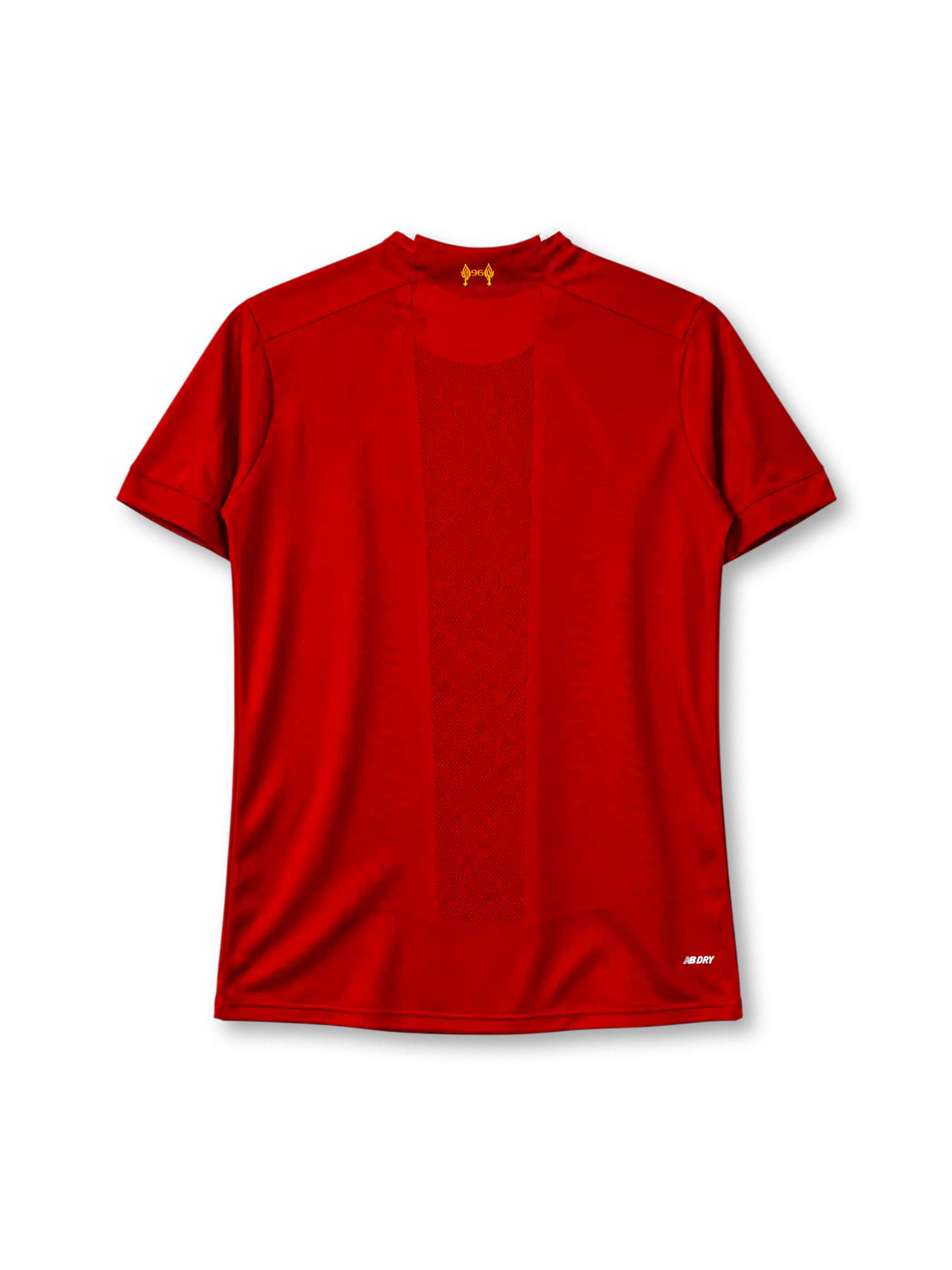 Liverpool 2019-20 home jersey in red with Standard Chartered sponsor and white pinstripes