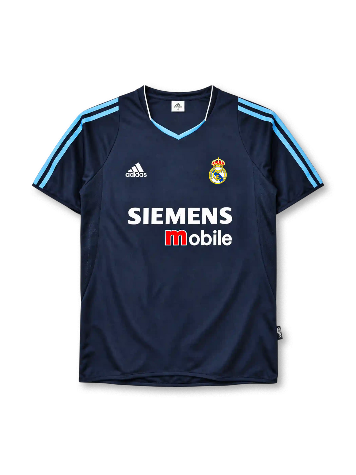 Real Madrid 2003-04 away jersey in navy with Siemens Mobile sponsor and light blue stripes