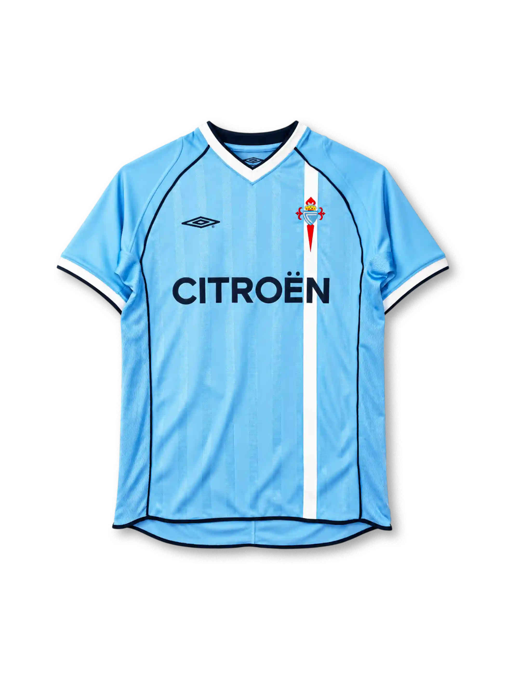 Celta Vigo 2001-02 home jersey in sky blue with Citroen sponsor and central white stripe