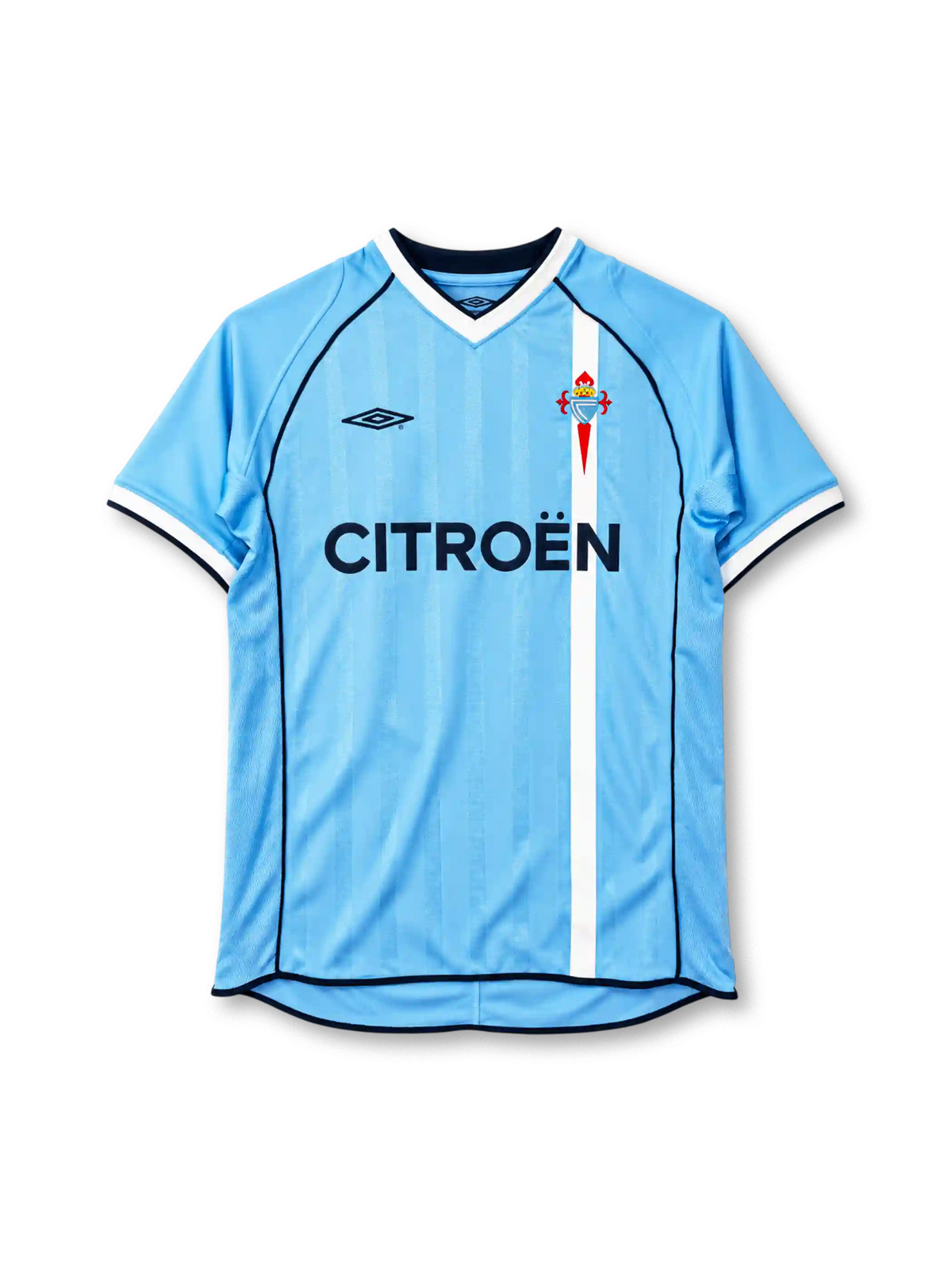 Celta Vigo 2001-02 home jersey in sky blue with Citroen sponsor and central white stripe