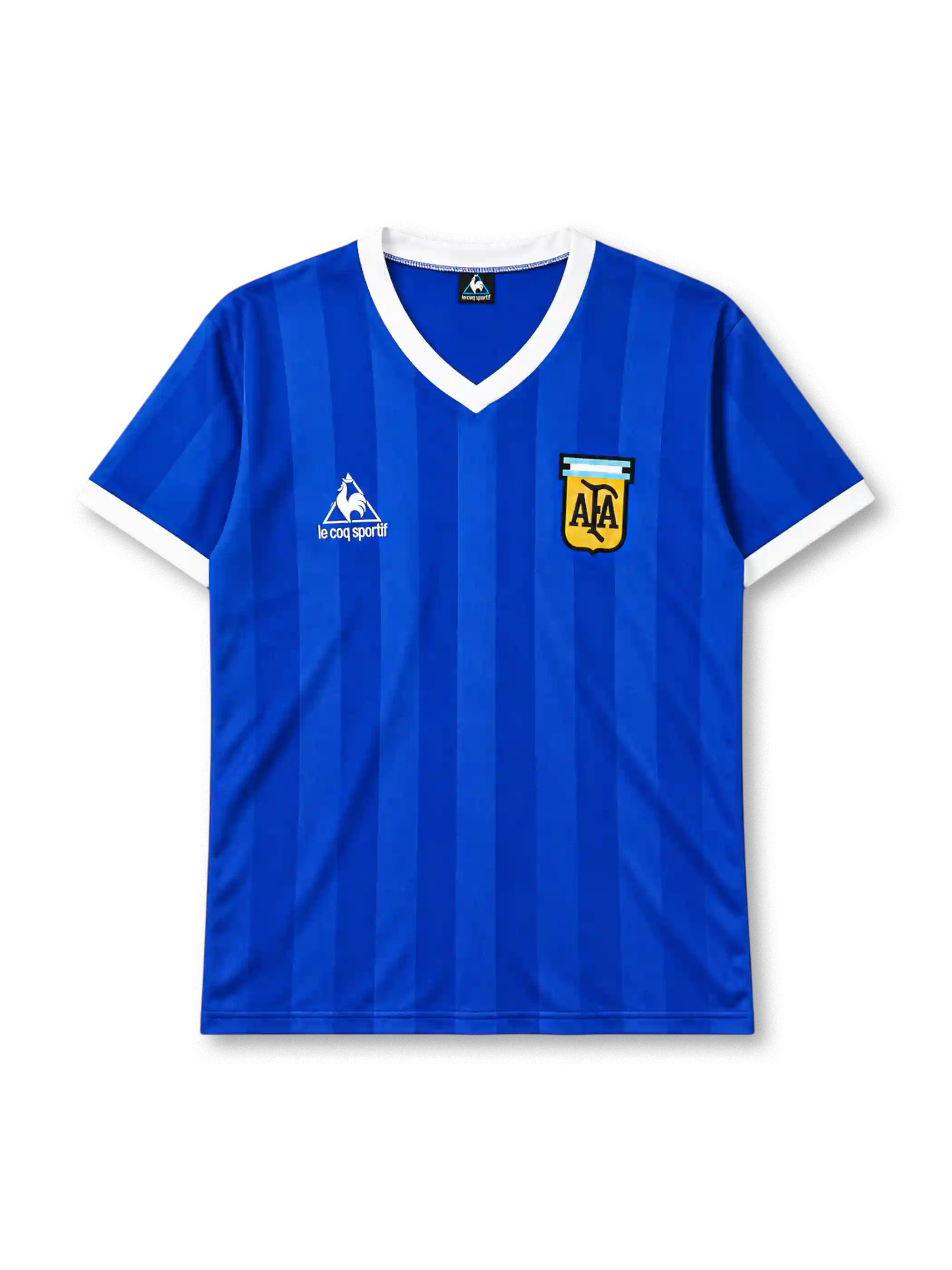 Argentina 1986 away jersey in blue with tonal stripes and AFA federation crest