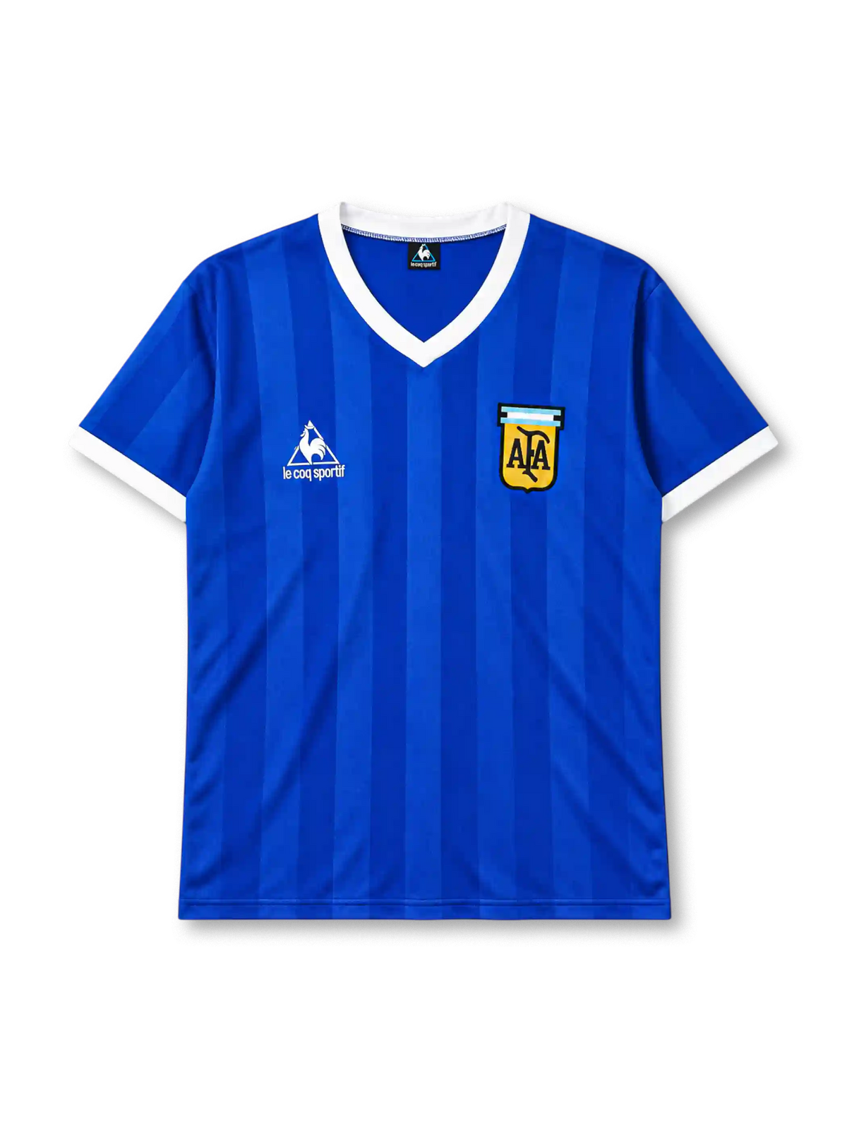 Argentina 1986 away jersey in blue with tonal stripes and AFA federation crest