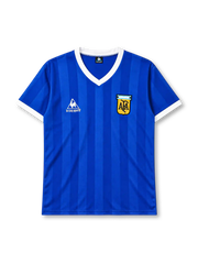 Argentina 1986 away jersey in blue with tonal stripes and AFA federation crest