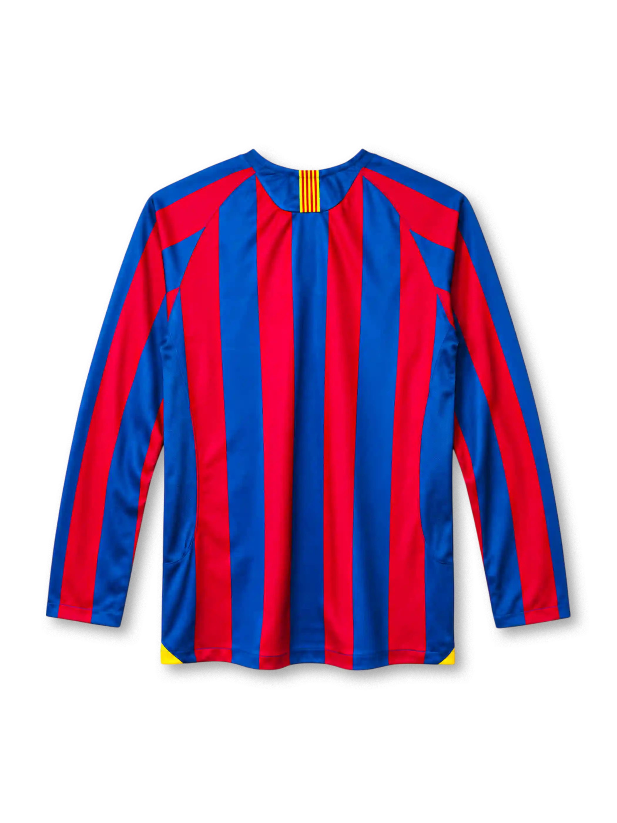 FC Barcelona 2005-06 long-sleeve home jersey in blue and red stripes with Catalan flag collar detail