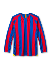 FC Barcelona 2005-06 long-sleeve home jersey in blue and red stripes with Catalan flag collar detail
