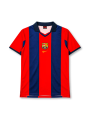 FC Barcelona 1998-99 home jersey in red and navy stripes with polo collar