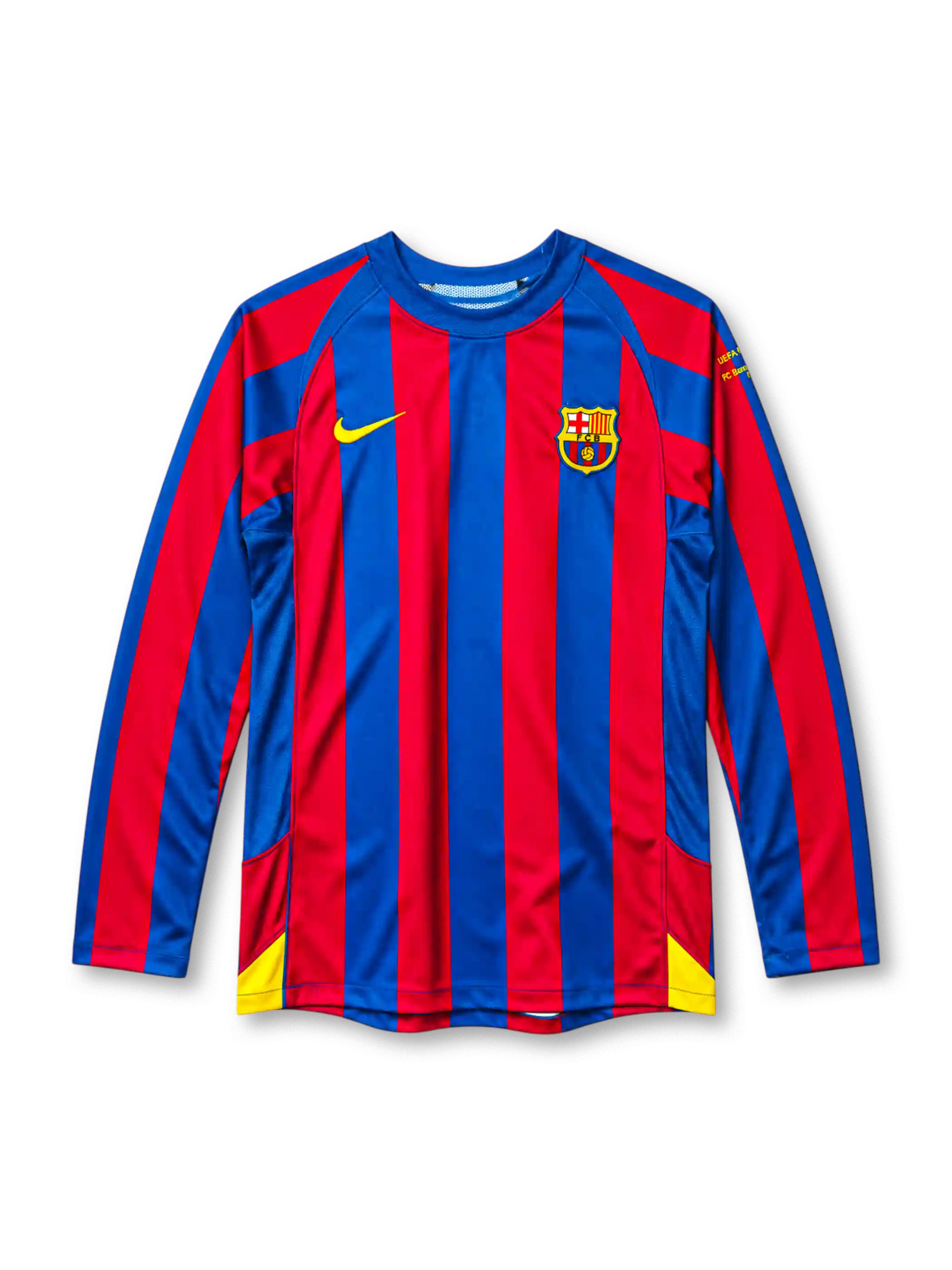 FC Barcelona 2005-06 long-sleeve home jersey with UEFA Champions League sleeve patchv