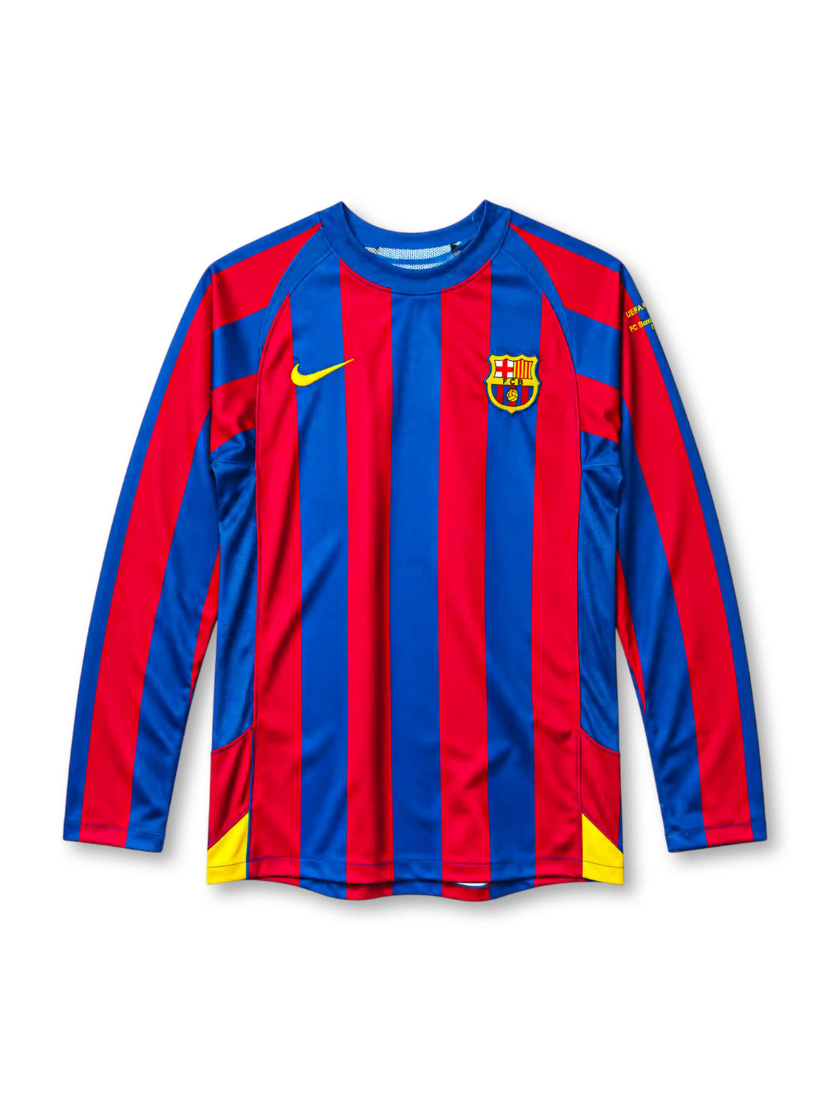 FC Barcelona 2005-06 long-sleeve home jersey with UEFA Champions League sleeve patchv