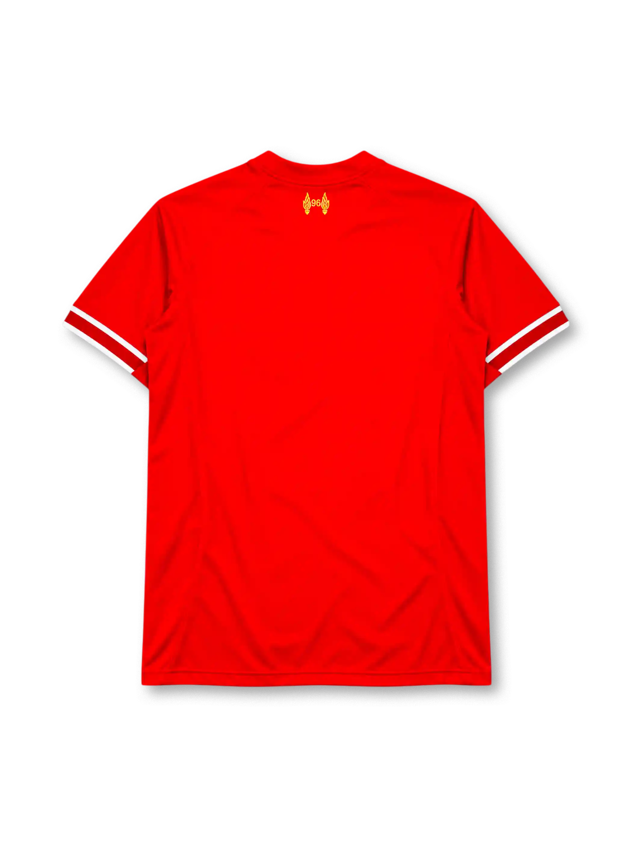 Liverpool 2013-14 home jersey in red with Standard Chartered sponsor and striped collar