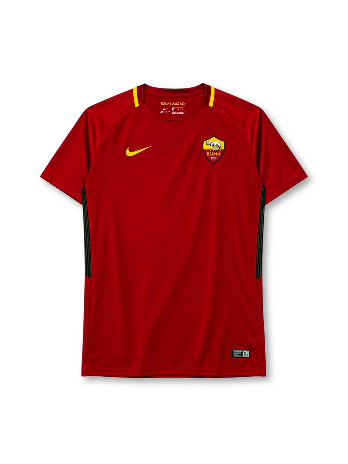 AS Roma 2017-18 home jersey in dark red with yellow trim and she-wolf crest