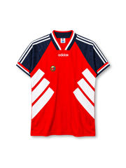 Norway 1994-95 home jersey in red with navy sleeves and white chevron accents