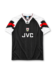 Arsenal 1992-94 away jersey in black with JVC sponsor and white chevron sleeves