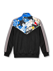 Manchester United x Stone Roses Adidas track jacket in black with paint-splatter print yoke