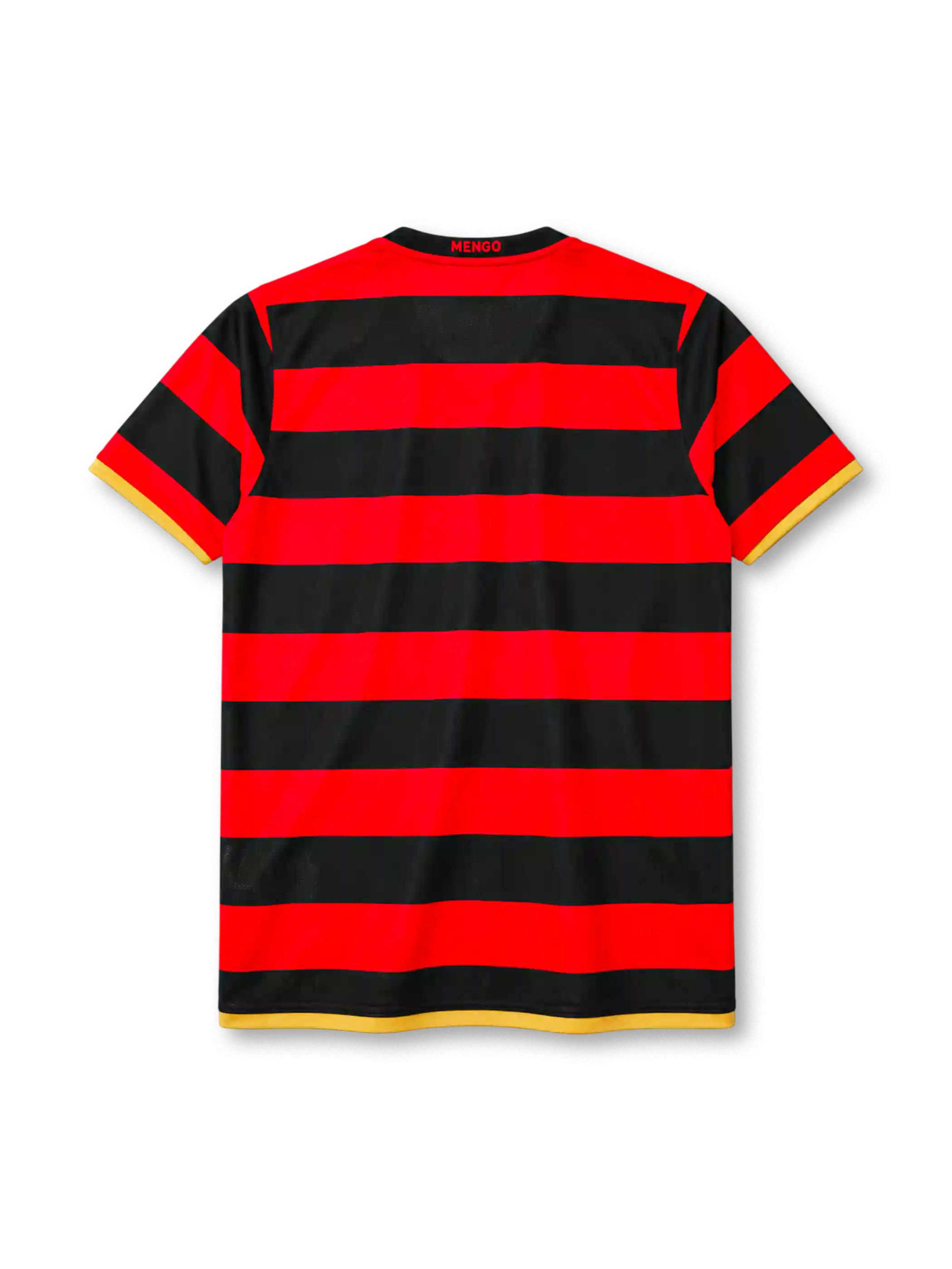Flamengo 2008 home jersey in red and black hoops with gold trim and CRF crest