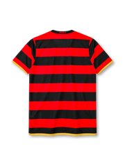 Flamengo 2008 home jersey in red and black hoops with gold trim and CRF crest