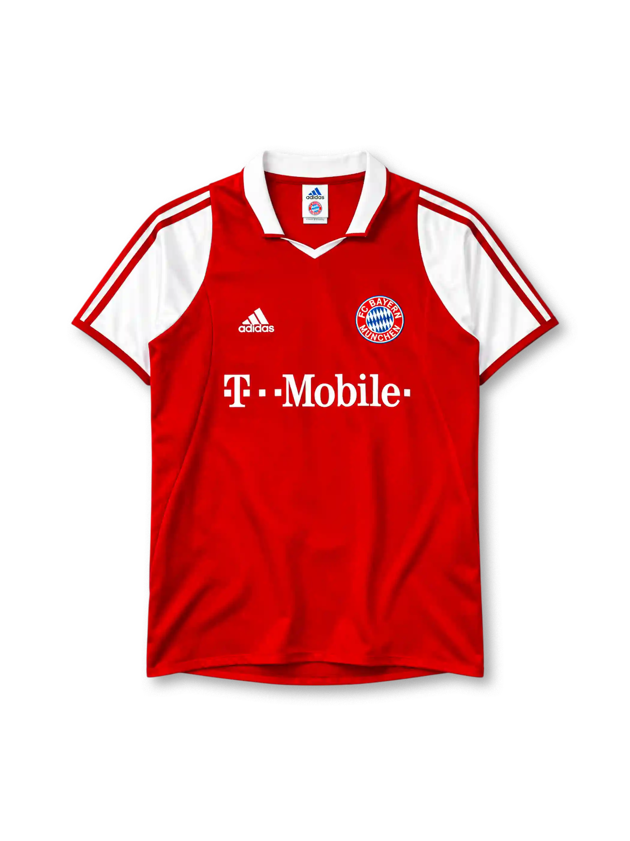 Bayern Munich 2003-04 home jersey in red with T-Mobile sponsor and white sleeves