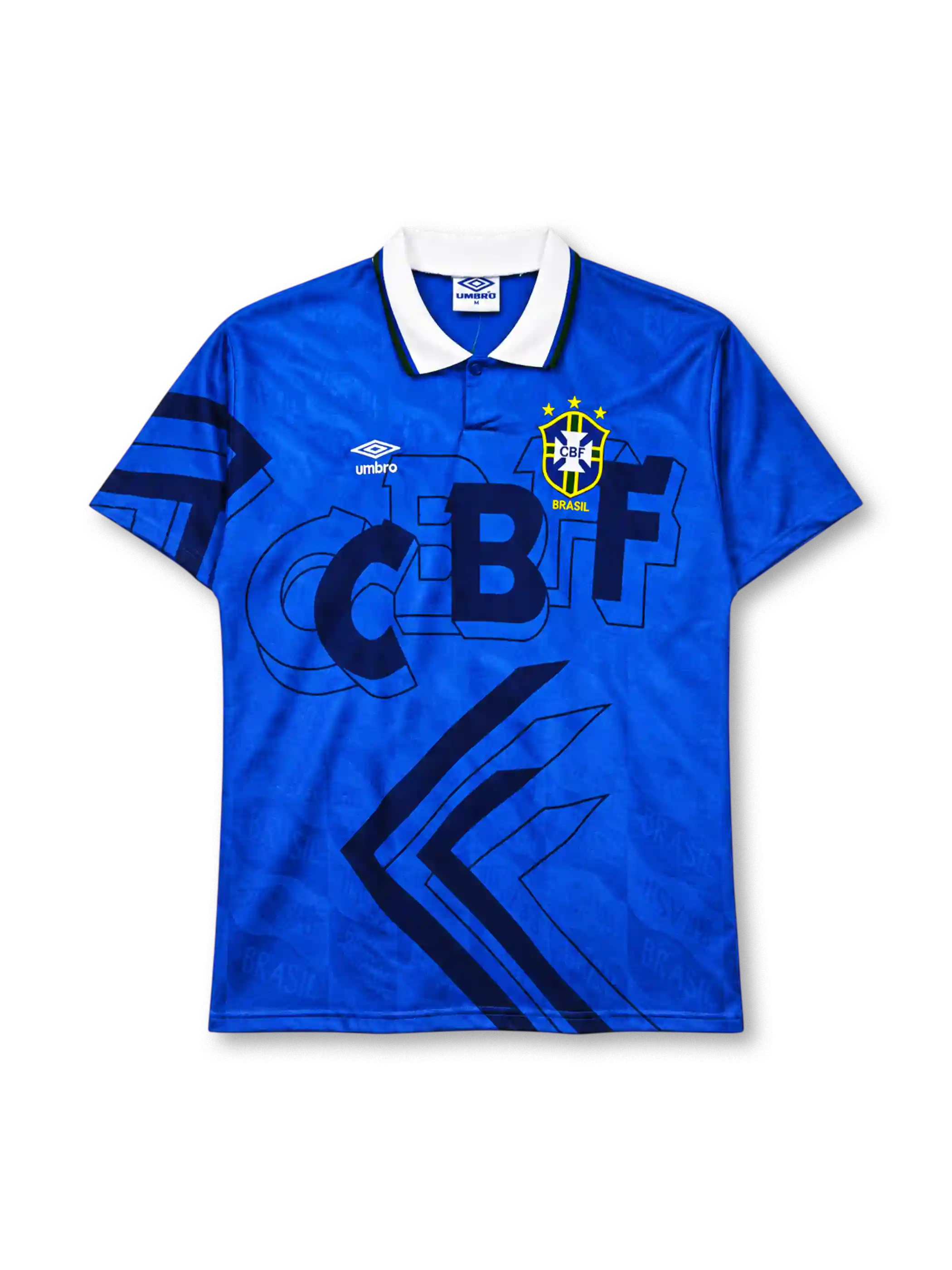 Brazil 1992 away jersey in blue with bold CBF graphic and three-star crest