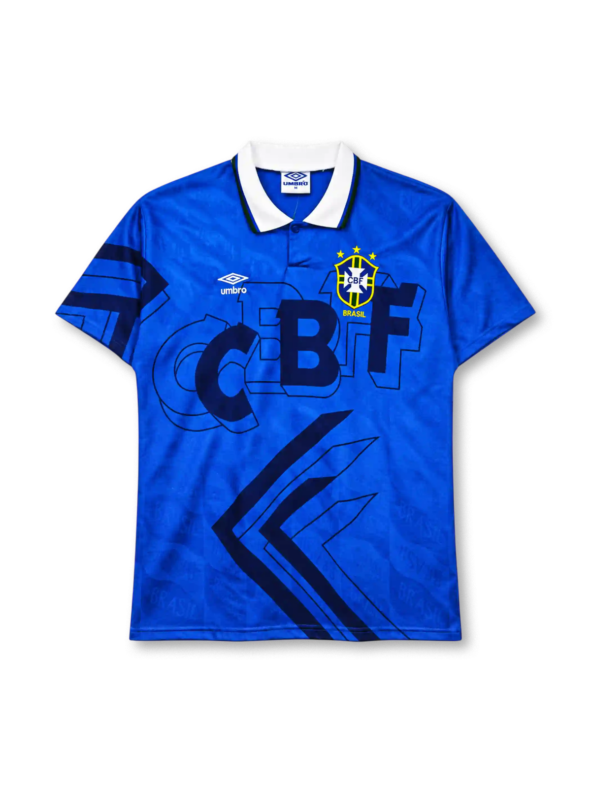 Brazil 1992 away jersey in blue with bold CBF graphic and three-star crest