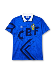 Brazil 1992 away jersey in blue with bold CBF graphic and three-star crest