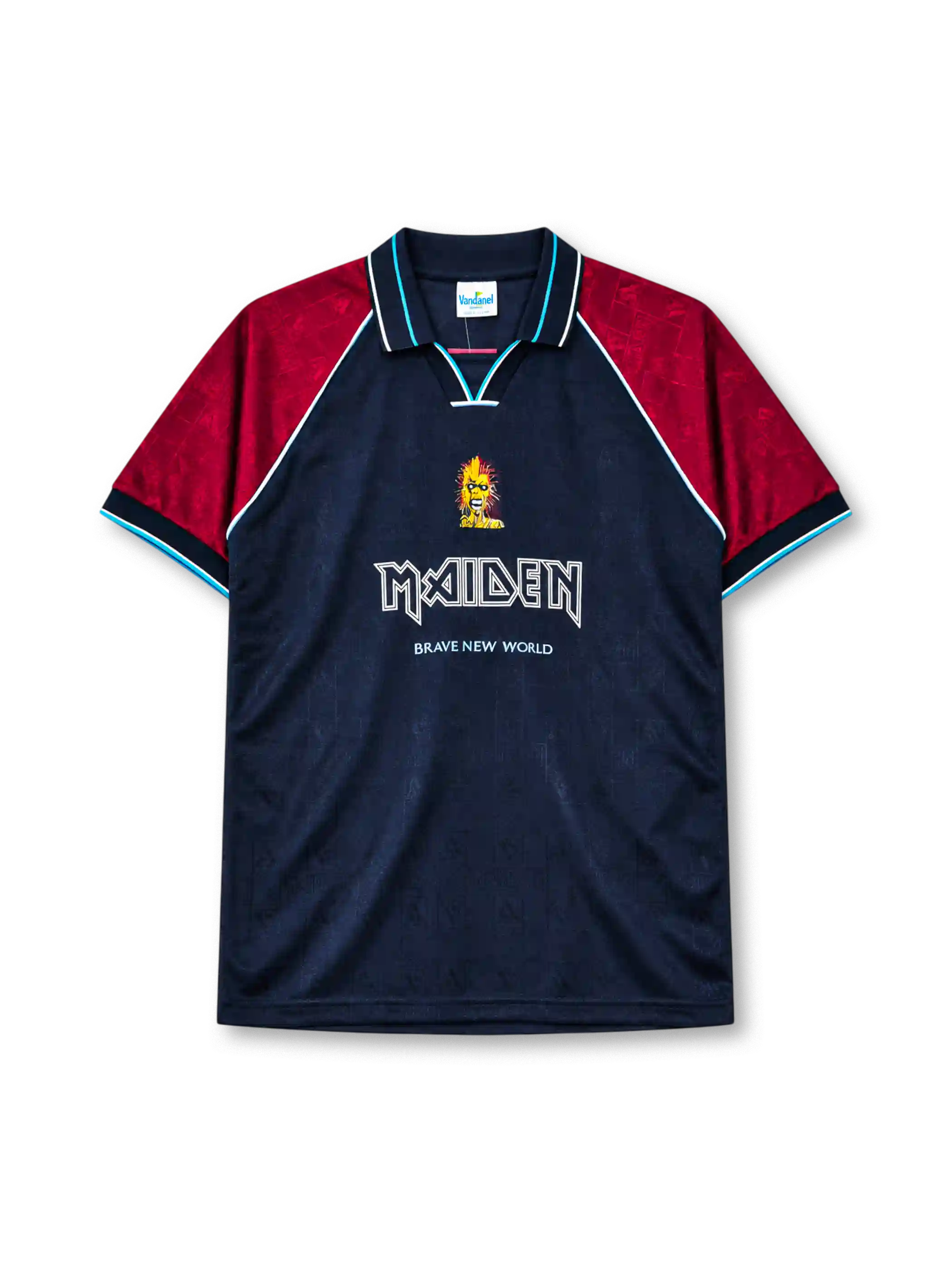 West Ham United 1999 home jersey in navy and claret with Iron Maiden branding