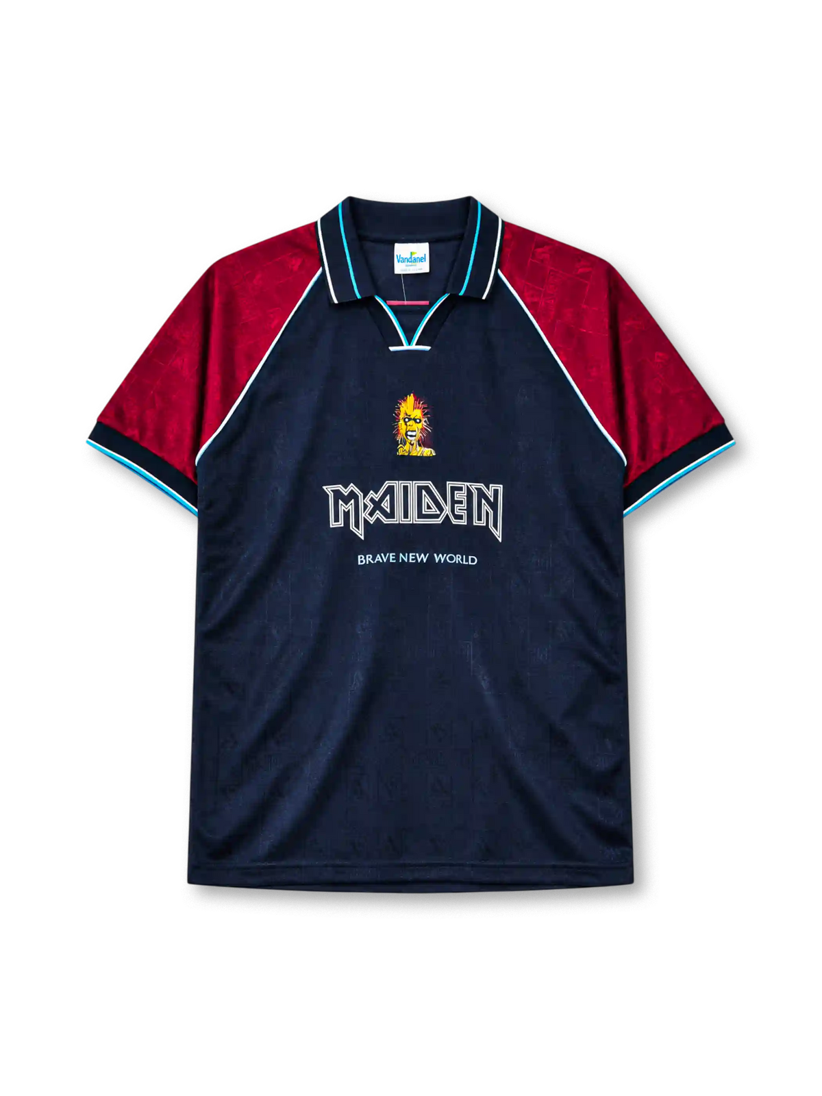 West Ham United 1999 home jersey in navy and claret with Iron Maiden branding