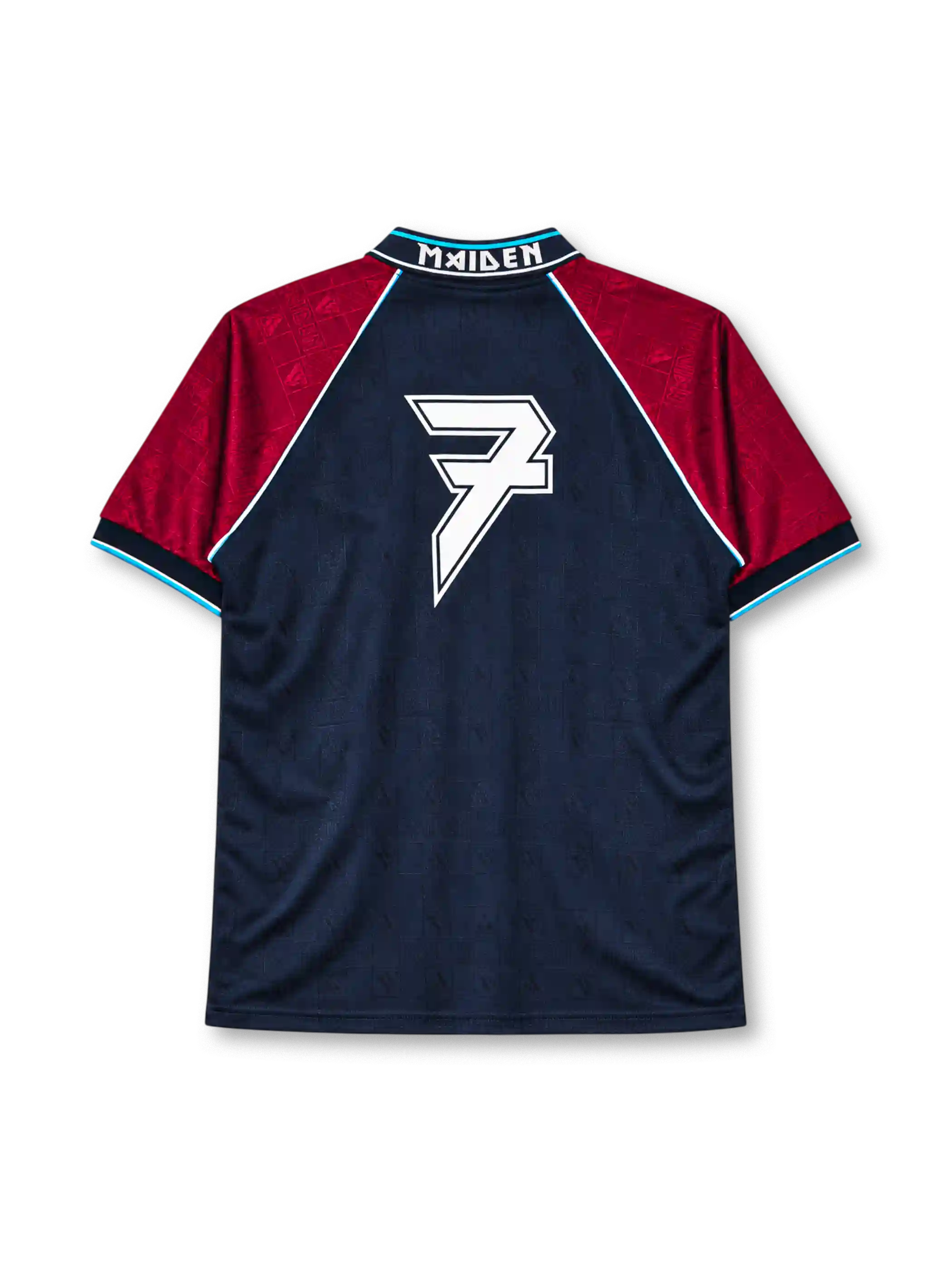 West Ham United 1999 home jersey in navy and claret with Iron Maiden branding