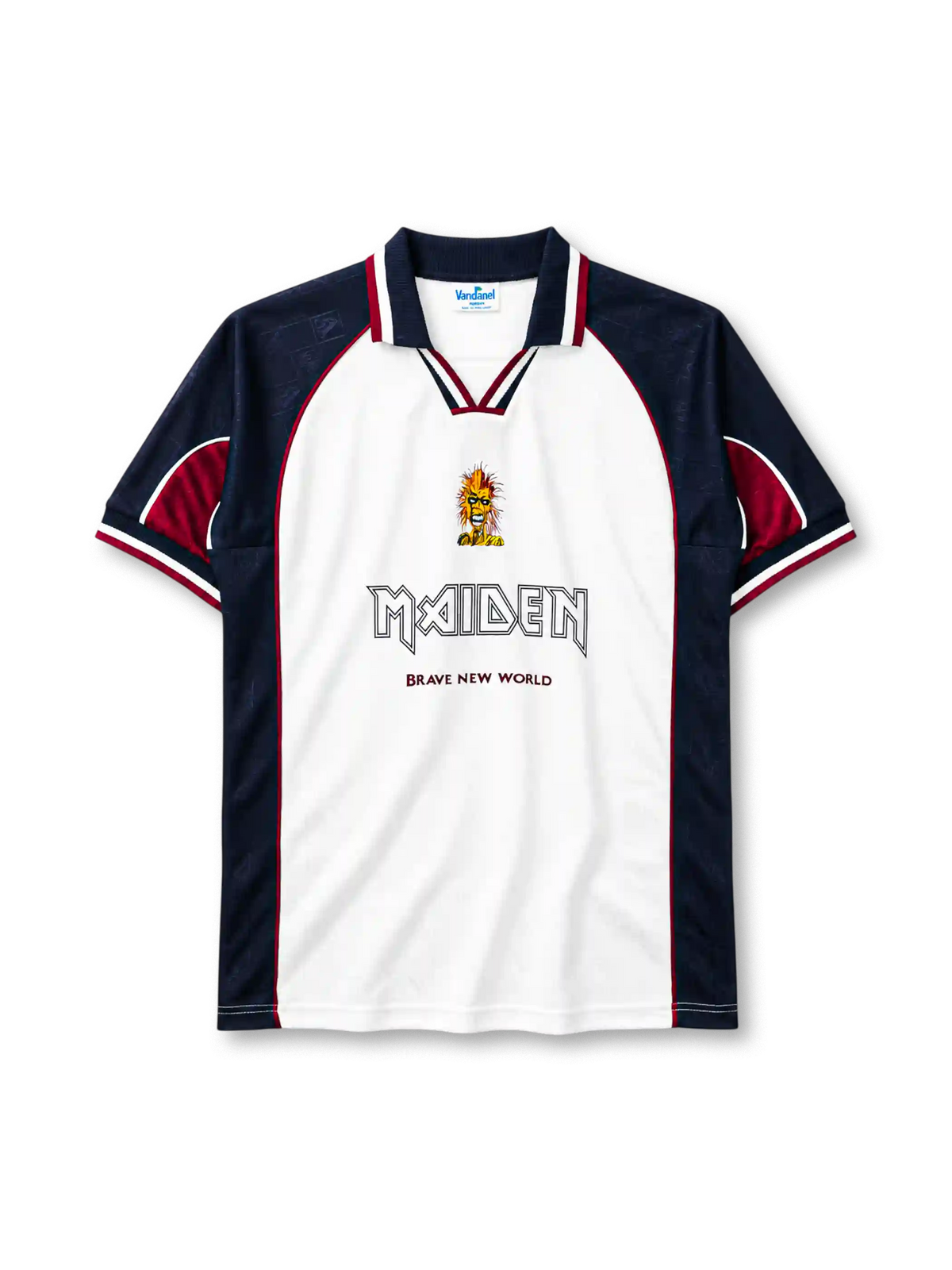 West Ham United 1999 away jersey in white and navy with Iron Maiden branding
