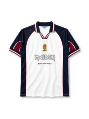 West Ham United 1999 away jersey in white and navy with Iron Maiden branding