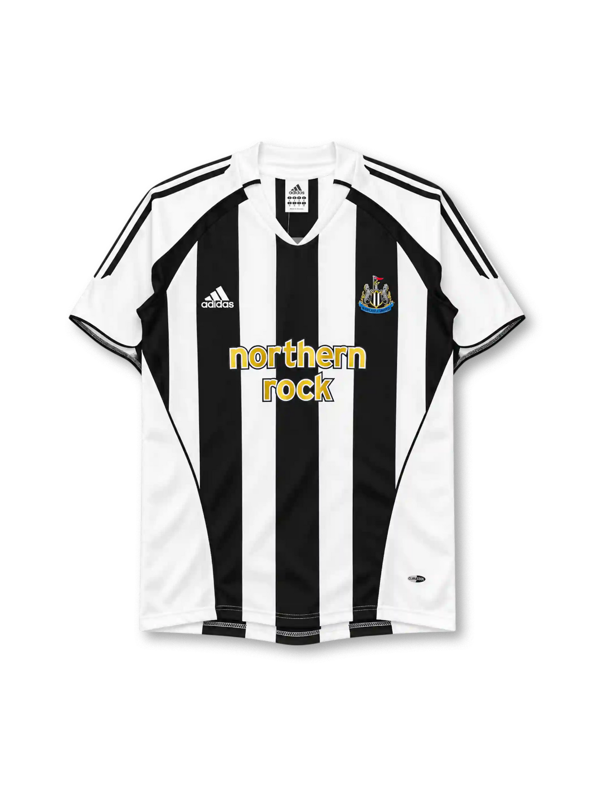 Newcastle United 2005-06 home jersey in black and white stripes with Northern Rock sponsor