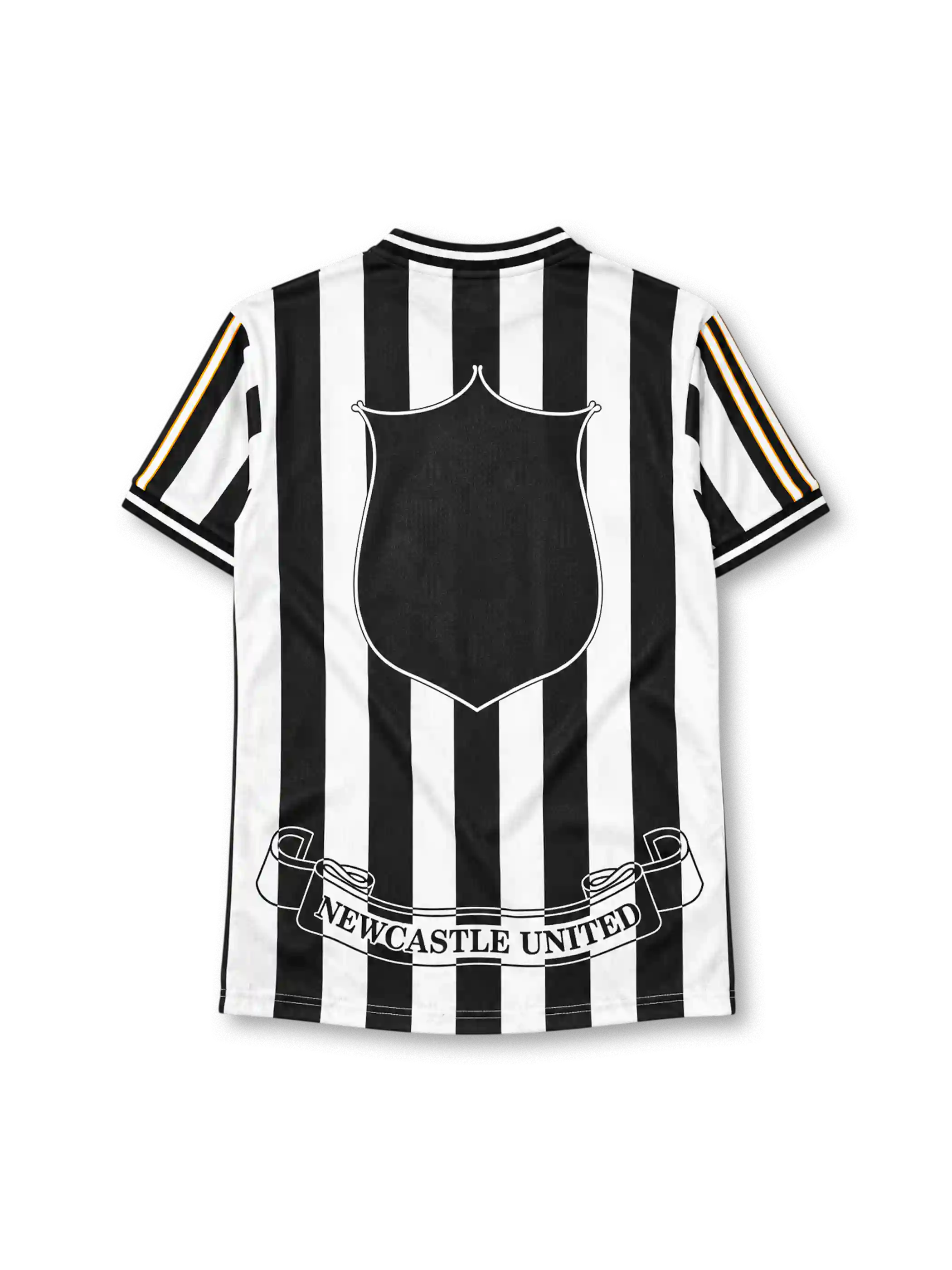 Newcastle United 1997-99 home jersey in black and white stripes with Newcastle Brown Ale sponsor