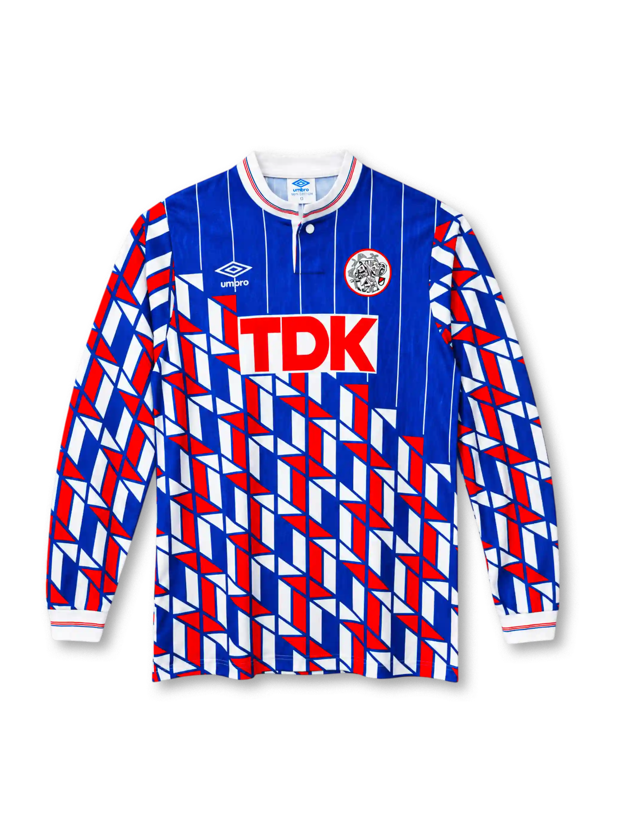 Ajax 1989-90 away jersey with geometric triangle pattern and TDK sponsor