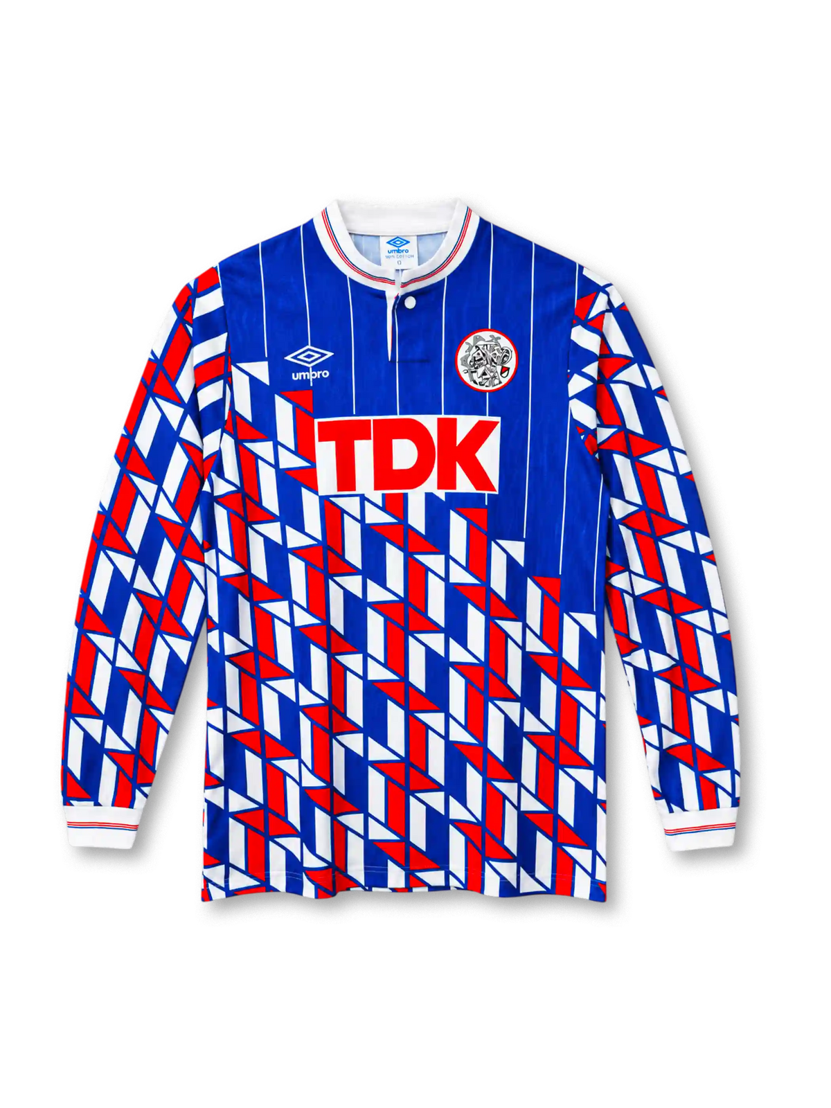 Ajax 1989-90 away jersey with geometric triangle pattern and TDK sponsor