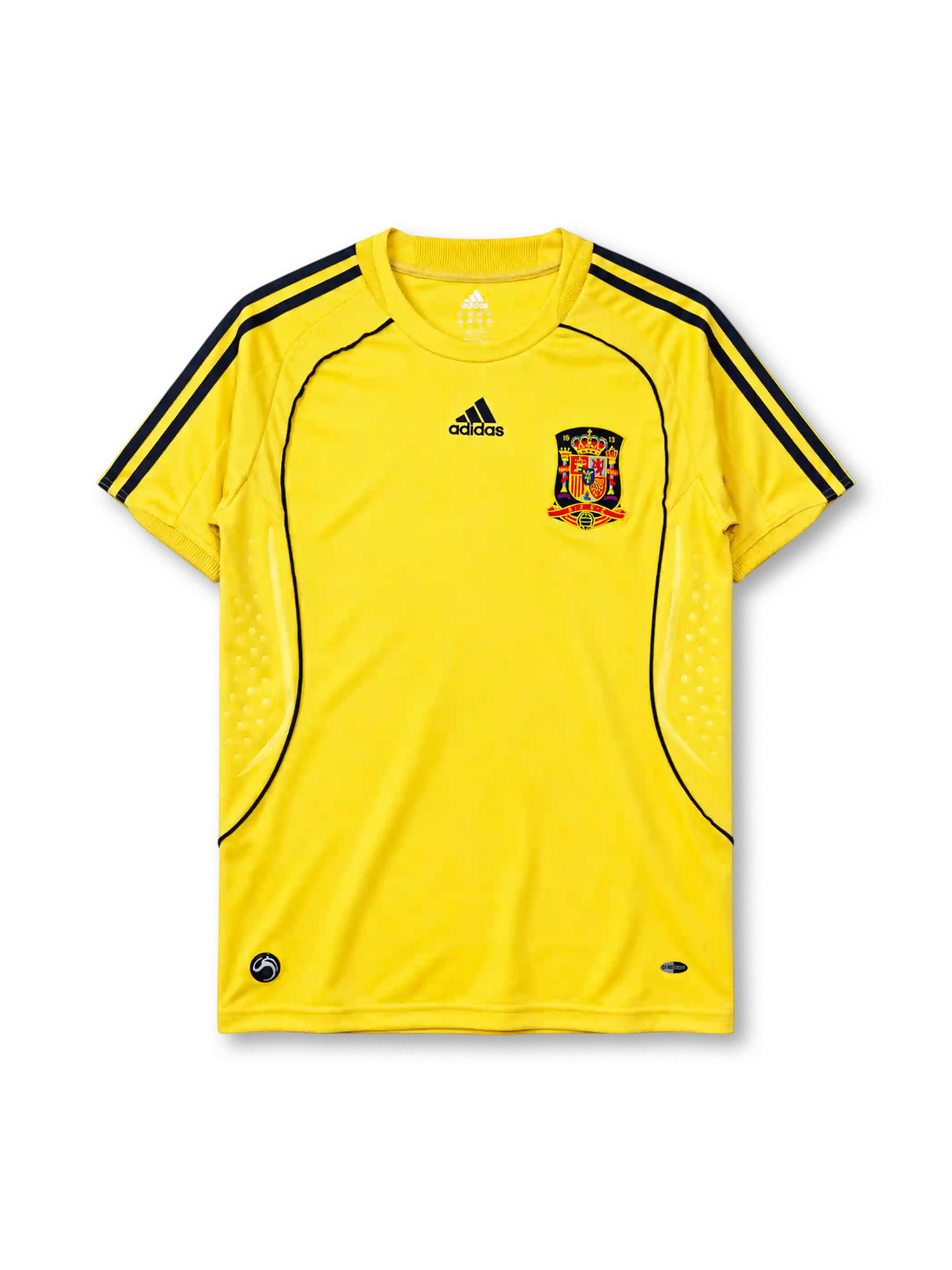 Spain 2008 away jersey in yellow with navy trim and Spanish federation crest