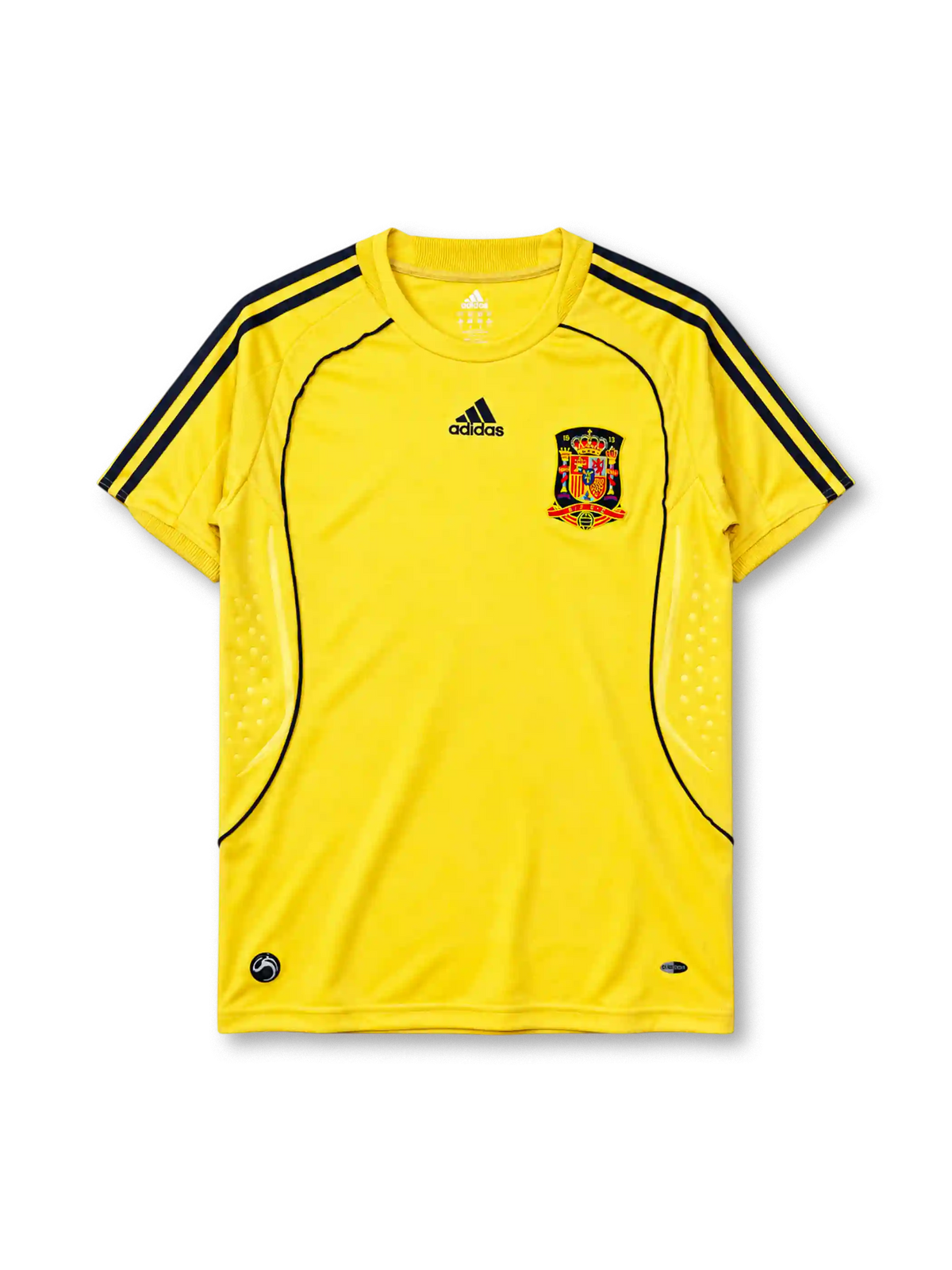 Spain 2008 away jersey in yellow with navy trim and Spanish federation crest