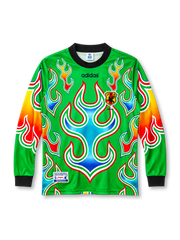 Japan 1998 goalkeeper jersey in green with flame graphic and JFA crest