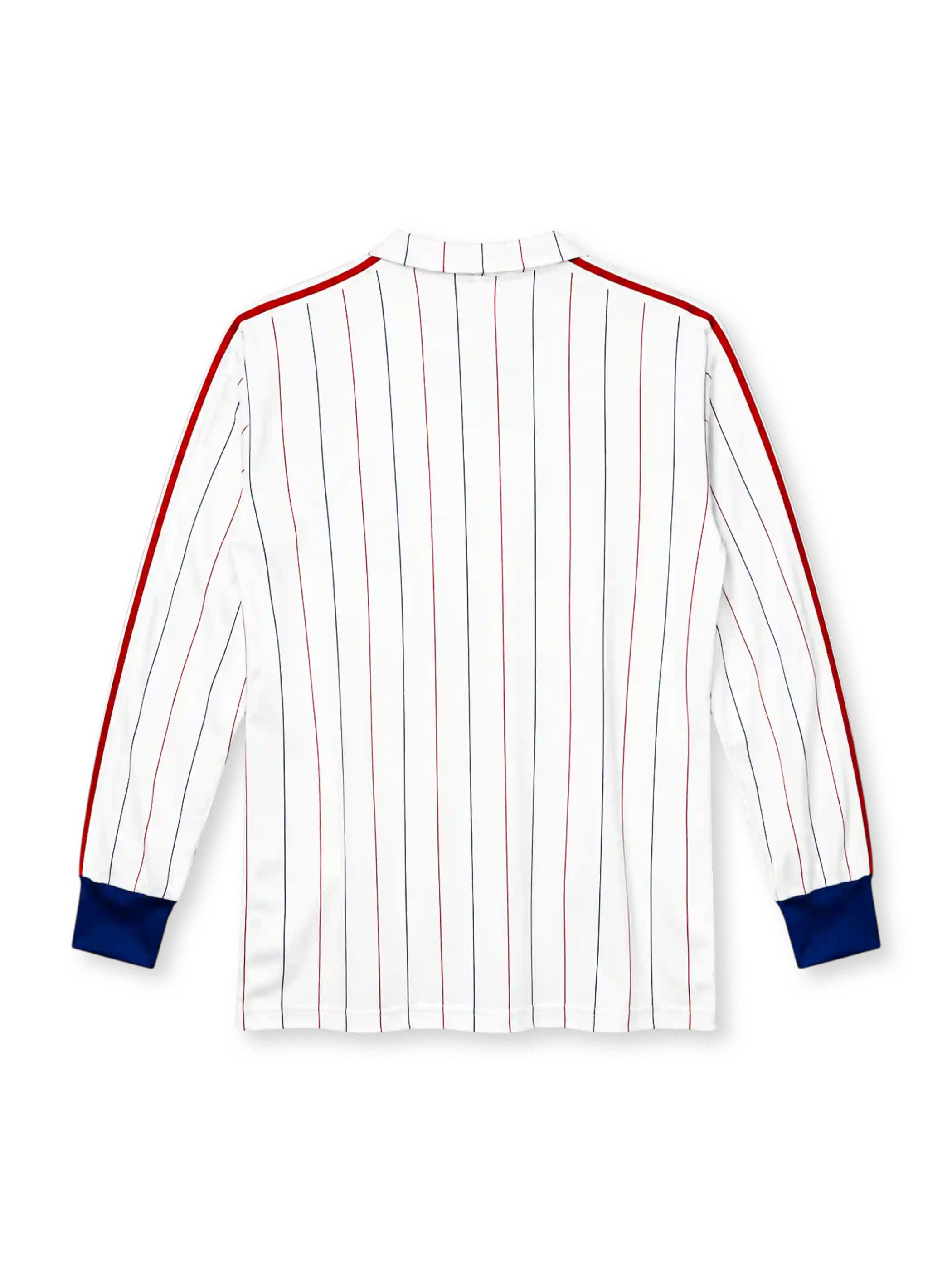 France 1980-82 long-sleeve away jersey in white with pinstripes and FFF rooster crest
