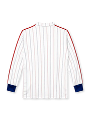 France 1980-82 long-sleeve away jersey in white with pinstripes and FFF rooster crest