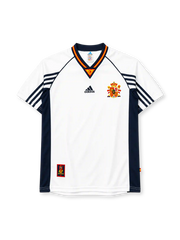 Spain 1998 away jersey in white with navy panels and Spanish federation crest