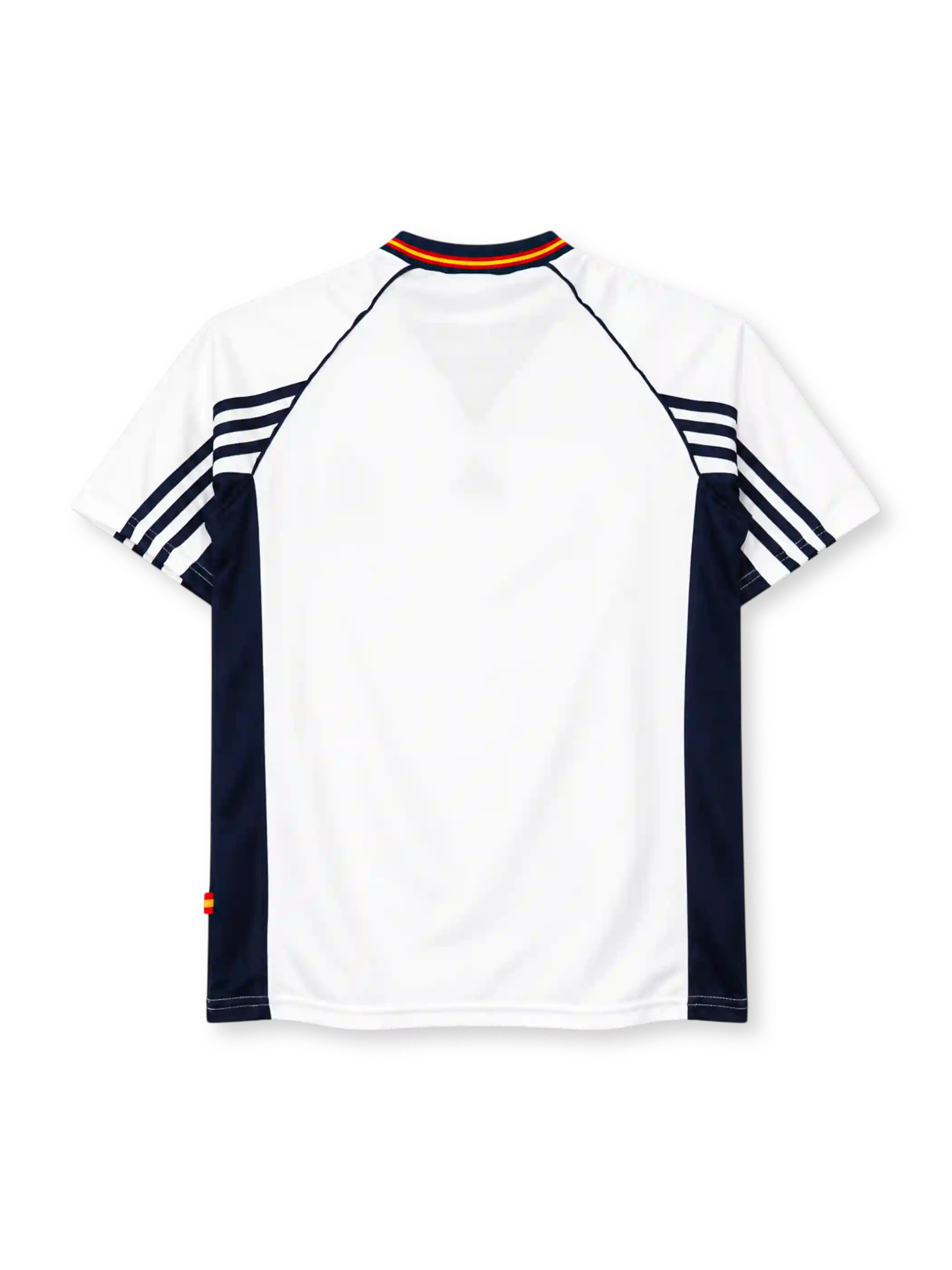 Spain 1998 away jersey in white with navy panels and Spanish federation crest