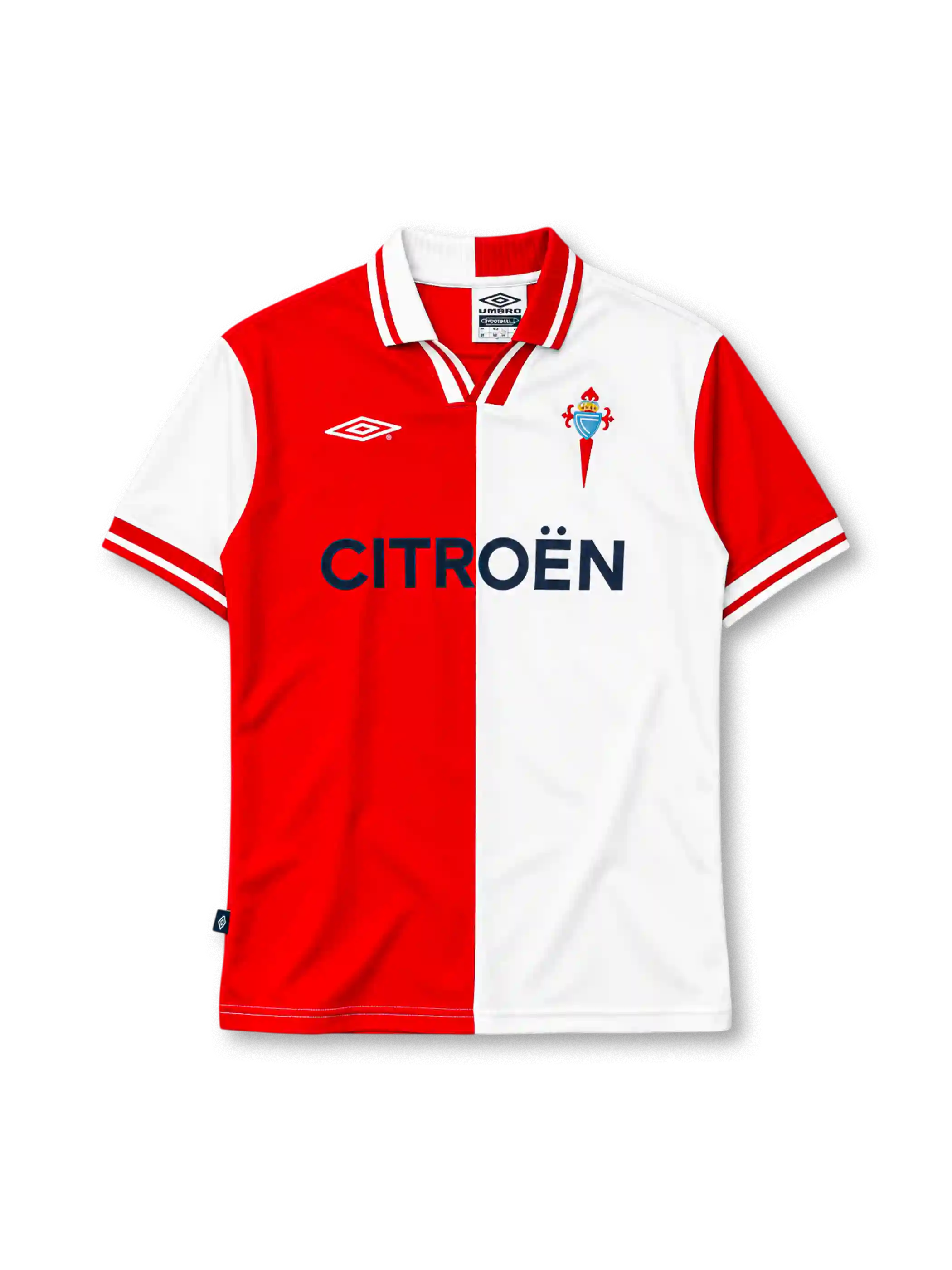 Celta Vigo 2001-02 third jersey in split red and white with Citroen sponsor