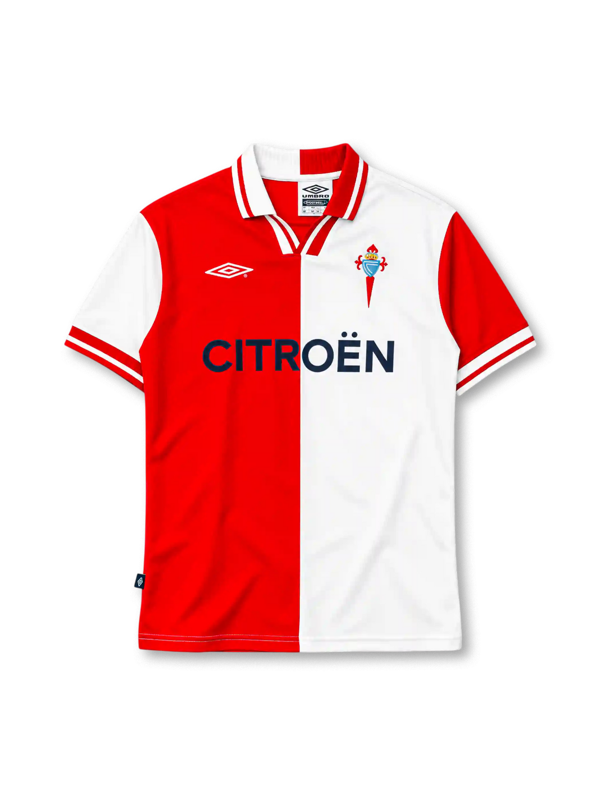 Celta Vigo 2001-02 third jersey in split red and white with Citroen sponsor