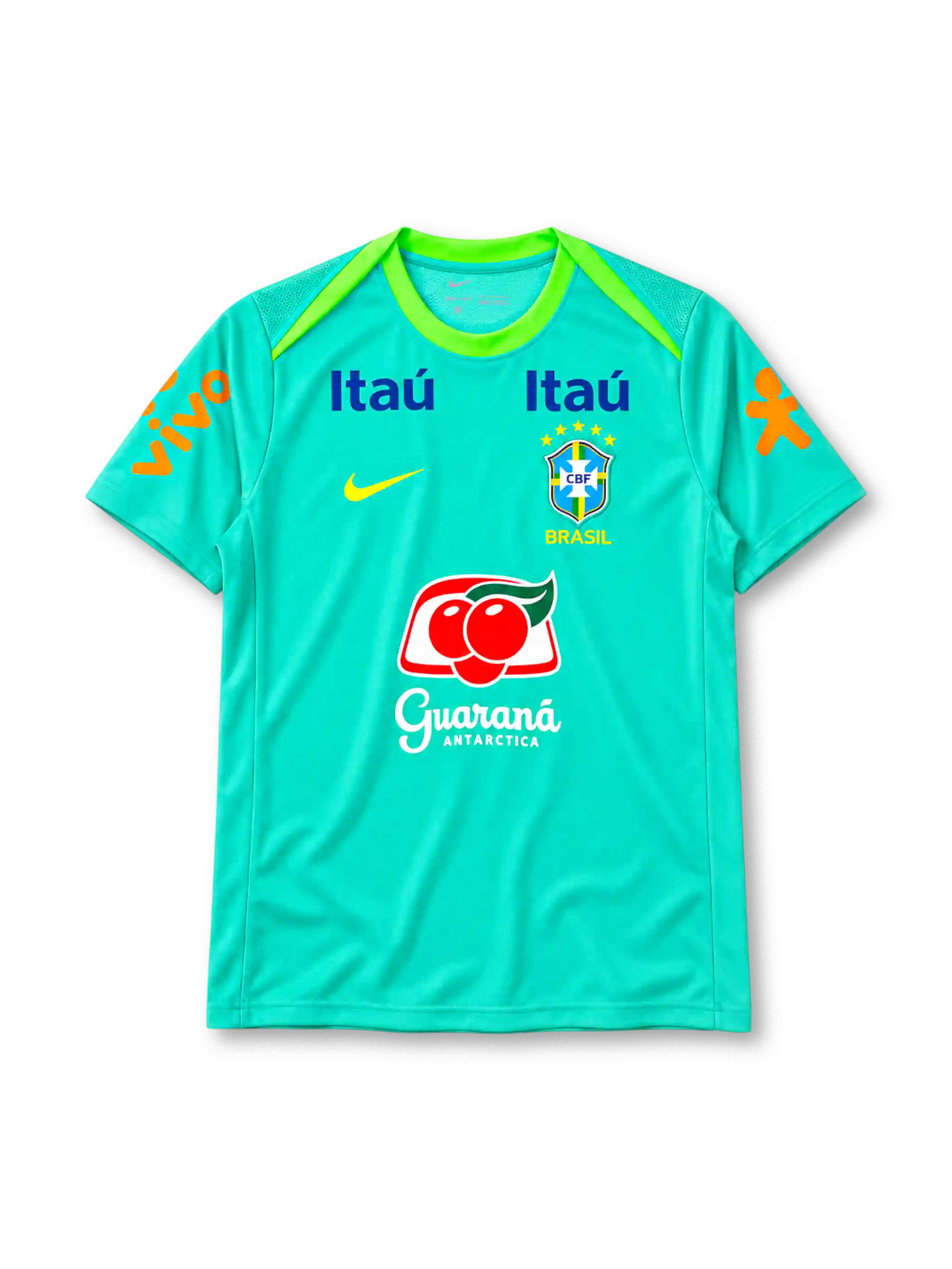 Brazil 2024 training jersey in teal green with CBF crest and multiple sponsor logos
