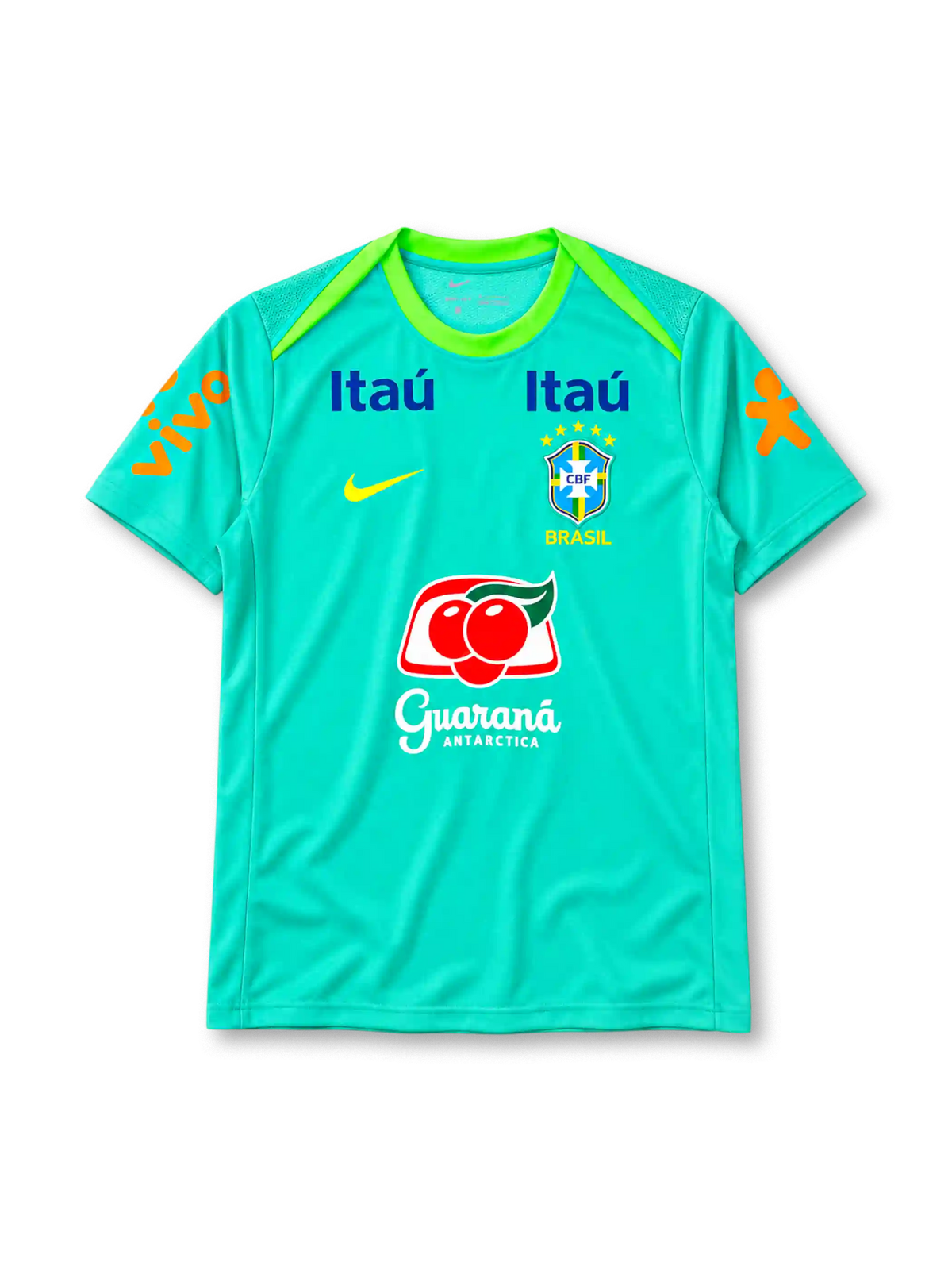 Brazil 2024 training jersey in teal green with CBF crest and multiple sponsor logos